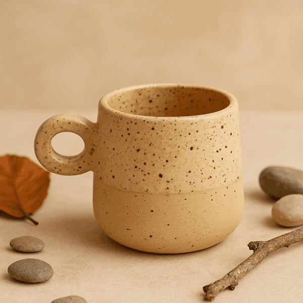 Κεραμική κούπα χειροποίητη με κυκλικό χερούλι – Άμμος