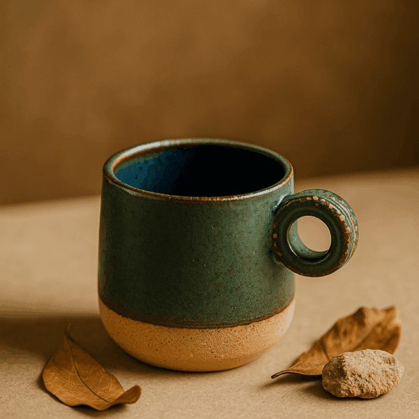 χειροποίητη κεραμική κούπα με κυκλικό χερούλι
