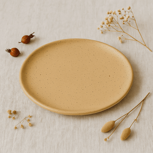 Κεραμικό πιάτο σε ίσια κλασική γραμμή με ματ φινίρισμα σε φυσικό μπεζ – Άμμος, διαθέσιμο σε 15, 20 και 24,5 εκ.