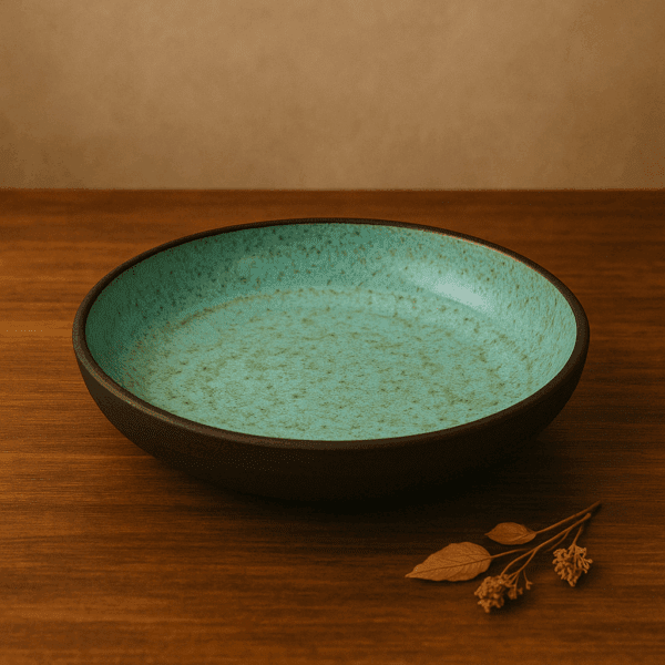 Χειροποίητο κεραμικό πιάτο γαβάθα με πράσινη υάλωση και μαύρο πηλό – Μέντα, σε 14, 17 και 20 εκ.