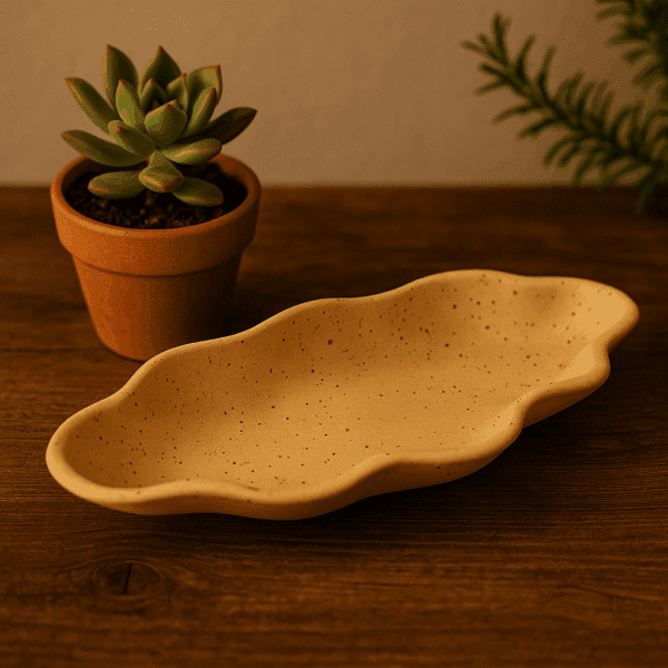 Χειροποίητο κεραμικό πιάτο κοχύλι σε μπεζ ματ φινίρισμα – Άμμος, 29 × 16 × 5 εκ.