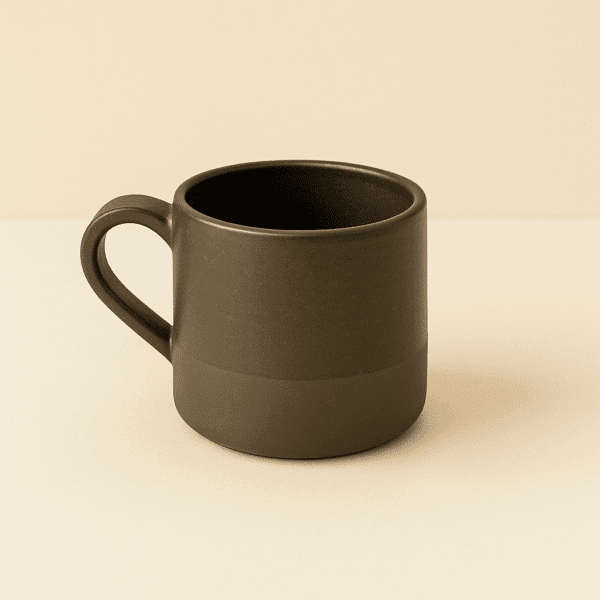 Χειροποίητη κεραμική κούπα με ίσιο σχήμα, vintage κυκλικό χερούλι και ματ δίχρωμο φινίρισμα σε αποχρώσεις του μαύρου