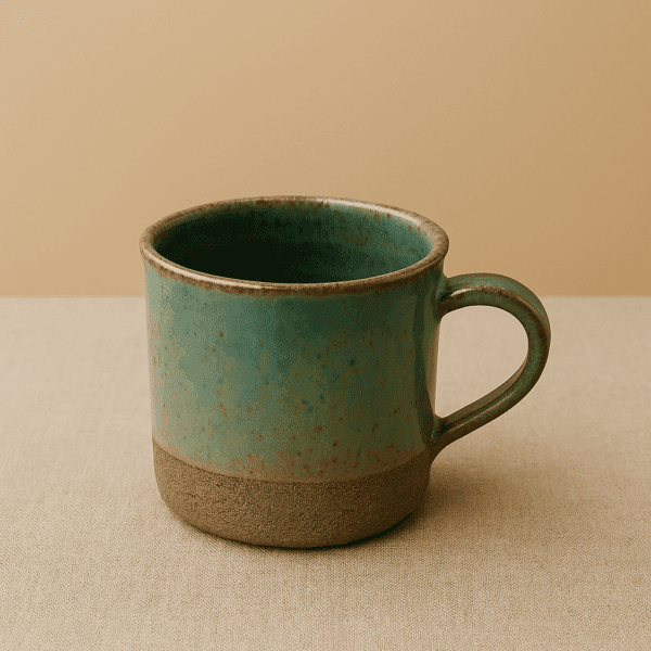 Χειροποίητη κεραμική κούπα με πράσινο-γαλάζιο γυάλωμα