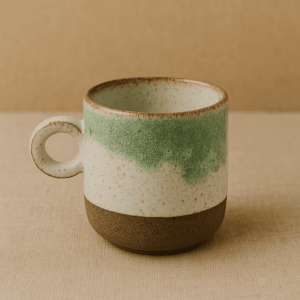 Χειροποίητη κεραμική κούπα με δίχρωμο πράσινο άσπρο γυάλωμα και πηλό stonewre