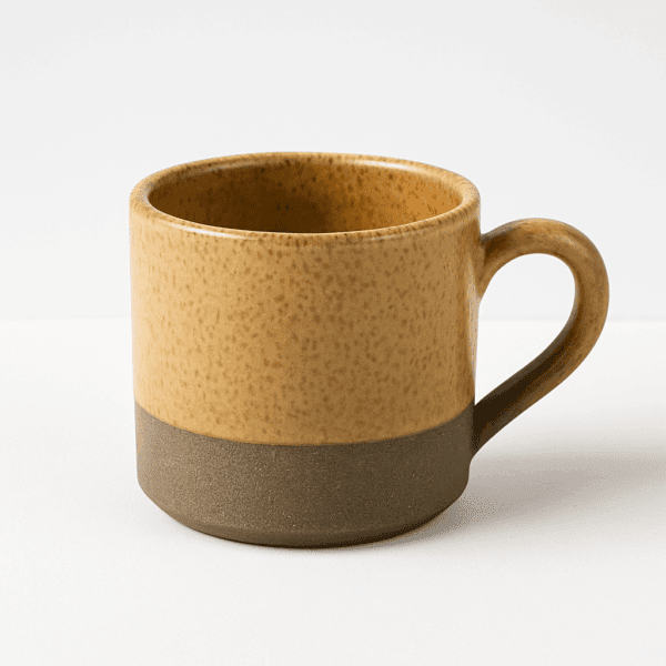 χειροποίητο κεραμικό φλιτζάνι με χερούλι σε χρυσαφί και φυσικό καφέ τόνο – μοντέρνο design, 100ml