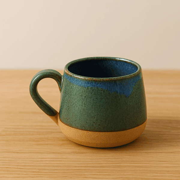 χειροποίητο κεραμικό φλιτζάνι με χερούλι σε αποχρώσεις μπλε και πράσινου – εμπνευσμένο από τη θάλασσα